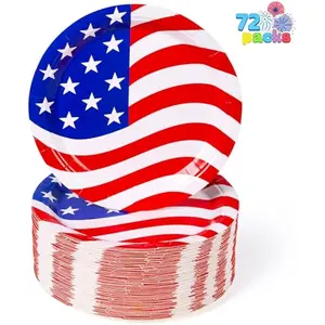 72 Pcs July 4th Patriotic Plates, 9 American Flag Disposable Paper Plates for 4th of july party, Independence Day Memorial Day Patriotic Party Supplies