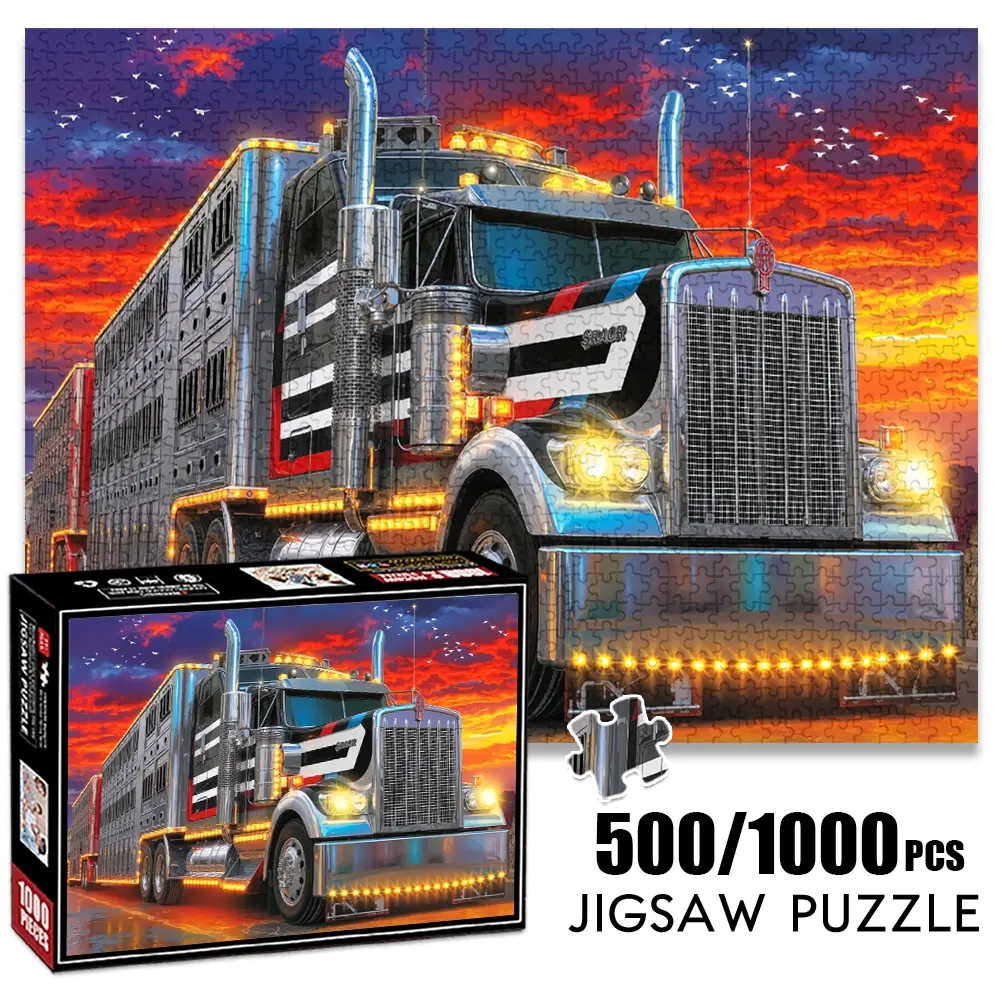 1pc 1000 piece adult puzzle 70x50cm Large Colorful Semi - Truck with Trailers at Sunset 500 pieces of paper jigsaw puzzle, suitable for adults and families, large-scale DIY puzzle interactive toy