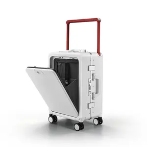 Front-opening carry-on luggage | Innovative wide-handle design | Durable, pressure-resistant PC material | Fits a 15.6-inch laptop | USB charging port | Wet/dry separation compartment | TSA-approved lock | Silent 360° spinner wheels with brakes.