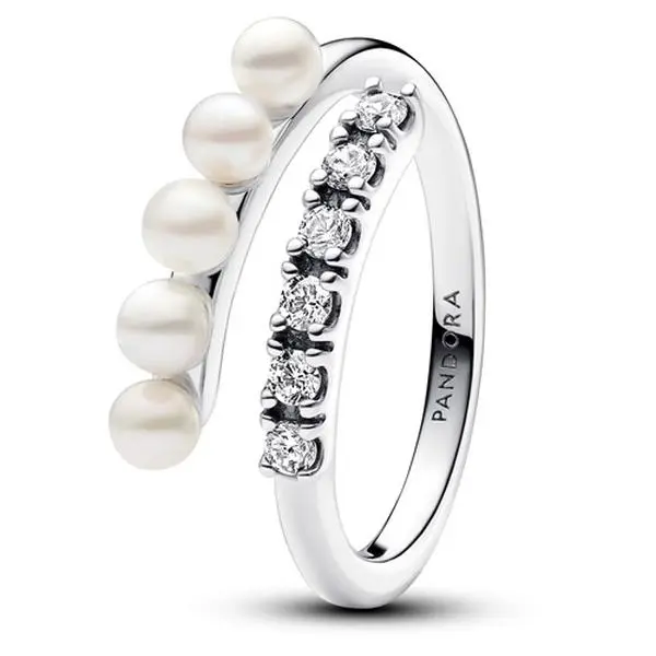 Pandora Treated Freshwater Cultured Pearls & Pave Open Ring 193145C01-54