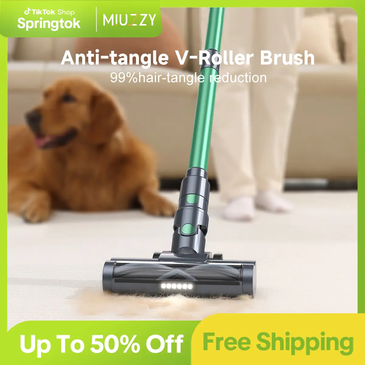 MIUZZY Cordless Vacuum Cleaner M241 30Kpa Suction Vacuum with LED Display, 6 in 1 Stick Vacuum, 50 Min Runtime, Anti-Tangle for Carpet & Hard Floor