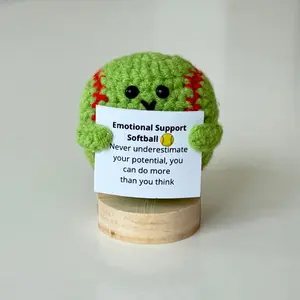 Crochet Funny Positive Softball, Knitted Softball Toy With Positive Card, Cute Ball Wool Inspirational, Cheer Up Gift For Softball Team Player Coach