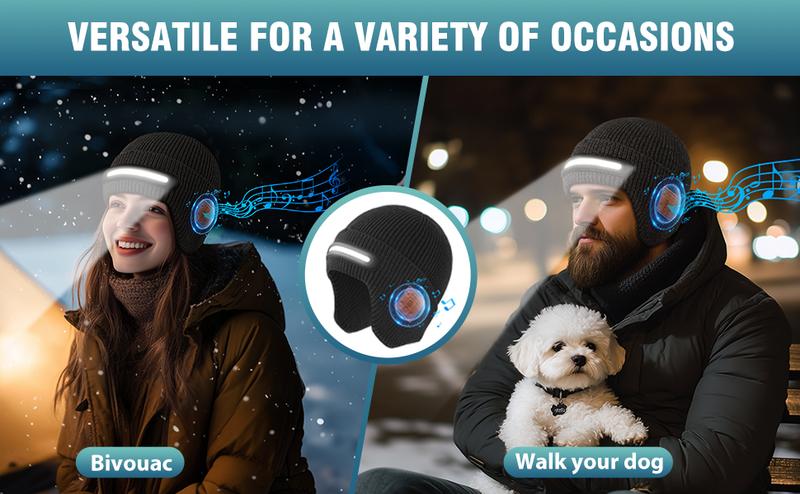 TR-BTD3 Bluetooth Beanie with Light|Three-Segment LED Light Smart Music Hat| USB-C Rechargeable Headwear for Skiing & Night Jogging |Unique Christmas Birthday Gifts for Men Husband Teen|Adjustable Brightness & Touch Control (Unisex All-Season)