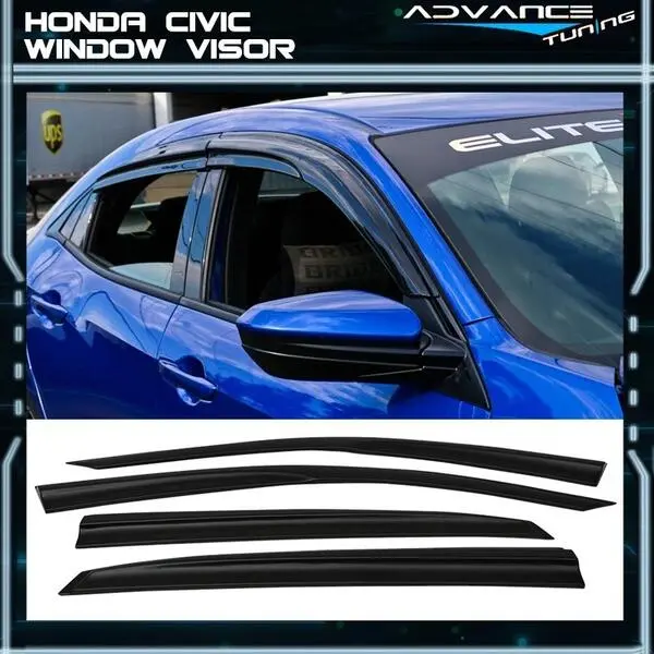 Honda Civic Hatchback Mugen Style Acrylic Window Visors, Sun & Rain Guards, Fits 2017–2021