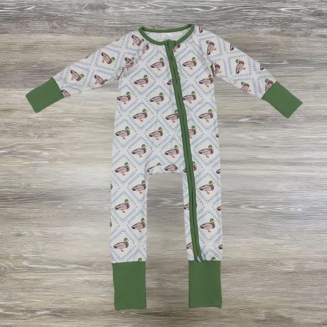 LR2269 hunting mallard duck green zipper long sleeve boys romper