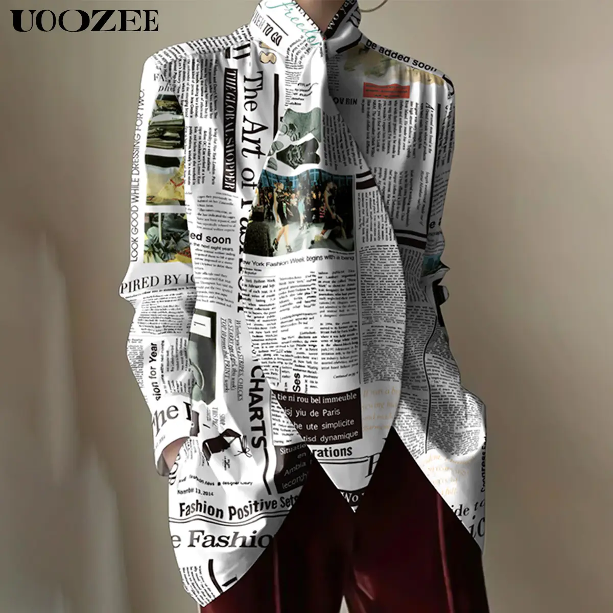 UOOZEE Women's White Loose Designer Tops - Comfortable Non-Stretch Fabric, Fitted Long Sleeve Blouse, Minimalist Style, Casual Wear for All Seasons