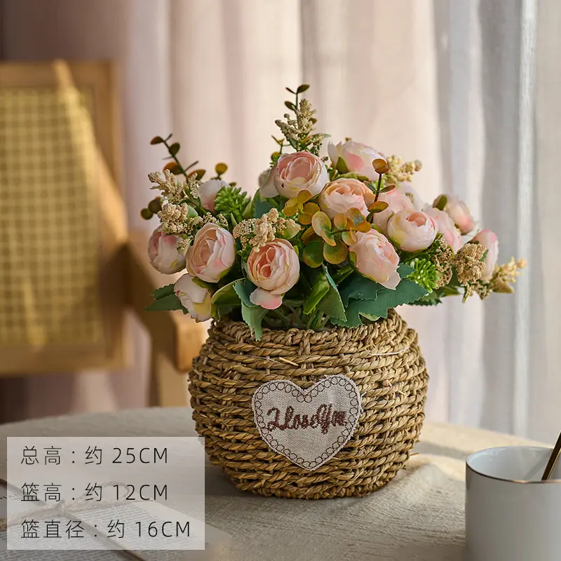 Rose & Sunflower Arrangement with Woven Grass Basket, Faux Floral Decor for Living Room & Dining Table White Babys Breath Bouquet Rose & Sunflower Arrangement with Woven Grass Basket, Faux Floral Decor for Living Room & Dining Table White Babys Breath Bouquet