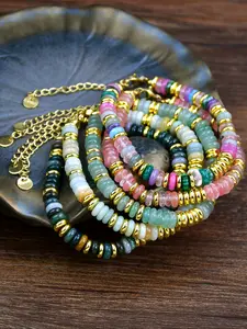 Women's Natural Gemstone Crystal Bracelet Jewelry, Boho Style Beaded Chain Design, Colorful Friendship Gift Accessory, Healing Crystal Bracelet