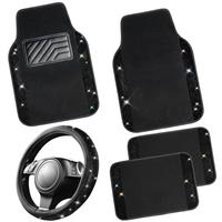 Black Car Floor Mats + Steering Wheel Cover