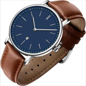 MWA-PP   Mens Watch, Minimalist Fashion Simple Wrist Watch Analog Date with Leather Strap