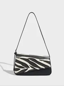 Women's Elegant Colorblock Zebra Stripe Pattern Shoulder Bag, Fashionable PU Leather Crossbody Bag, Classic Shoulder Bag for Work, Commuting, Shopping, Dating, and Gatherings