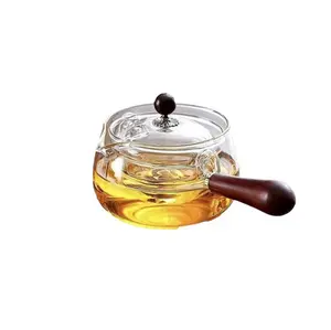 Long Handle Side Handle Glass Teapot,1 Piece 360° Swivel Design,High Borosilicate Glass Tea Kettle