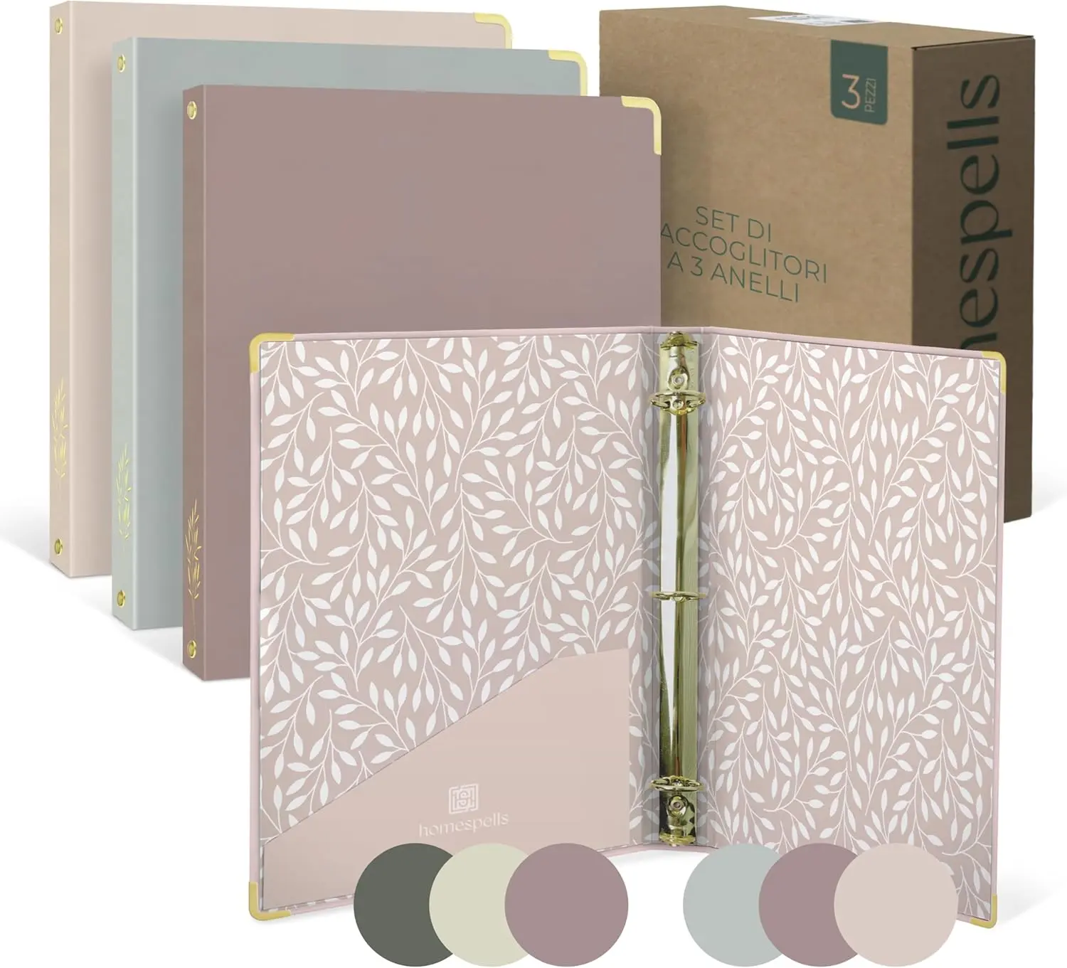 3-Pack 1-in 3-Ring Pastel Binders with Pockets, Gold-Foil & Metal Corners - Back to School Home Organizer Supplies for Students, Office Use