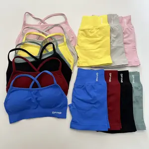 DFYNE Impact Yoga Gym Set Women Seamless Yoga Set 2 Pieces Workout Shorts Set Backless Sports Bra Scrunch Bum Shorts Fitness Clothes