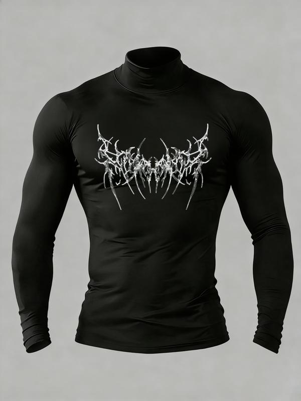 Y2K Cyber Goth Compression Shirt Men | High Neck Quick-Dry Long Sleeve | Gym Workout & Streetwear | Moisture-Wicking Performance Top with Metal Band-Inspired Graphic | Edgy Aesthetic Fitness Wear Compression Workout Shirts