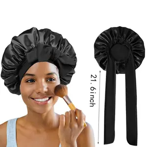 Luxury Silk & Satin Bonnet for Sleeping – Adjustable Hair Wrap with Tie Band, Perfect for Curly & Black Hair, Frizz-Free Comfort for Women Adjustable Satin Bonnet for Hair Protection Anti Tangle Rotating Smooth Haircare Elastic