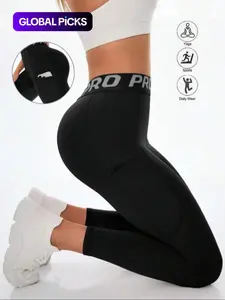 Women's High-Waisted Yoga Workout Pants with Side Pockets, Butt-Lifting Tight Fit Solid Sports Leggings Athleisure Fitness Leggings for Outdoor Casual Fitness and Daily Wear