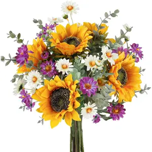 Artificial Sunflowers Bouquet for Wedding Centerpieces Bridal Bouquets Party Table Decor Gravesites Fall Home Decoration