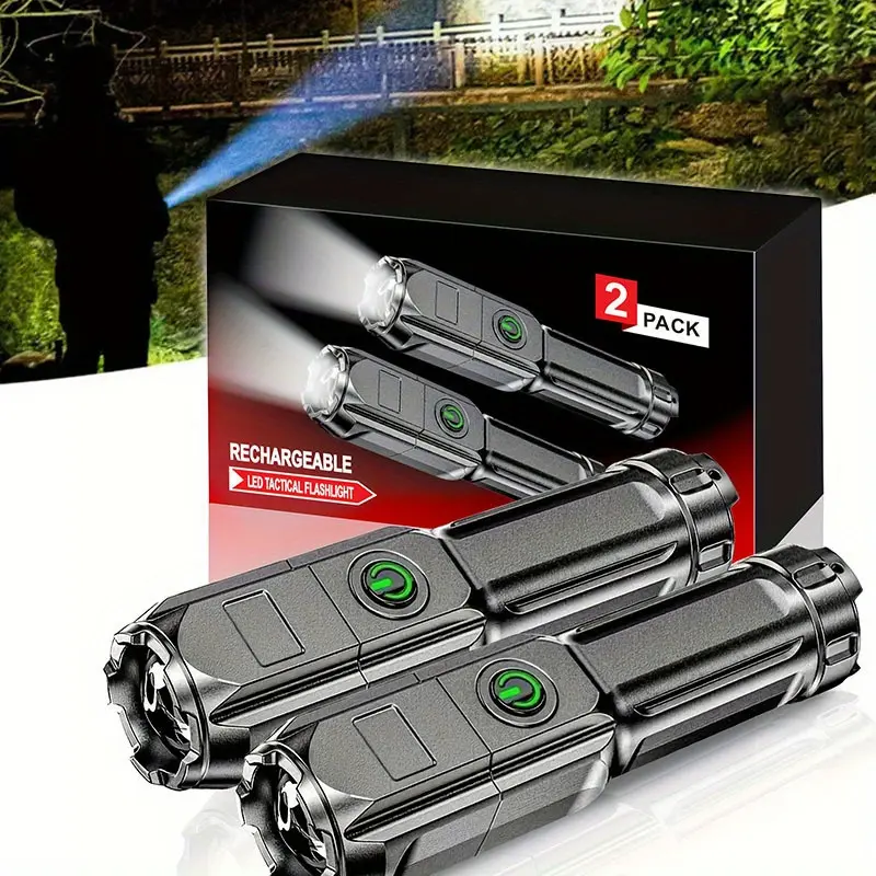 1pc/2pcs Anyice USB Rechargeable Flashlights Zoomable LED Household Torch Light- Ideal For Home & Outdoor Camping, Fishing Tool