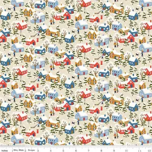 Festive Greetings Festive Village A - Liberty Fabrics Lasenby Cotton by the Yard for Riley Blake - Christmas Fabric - 01667430B