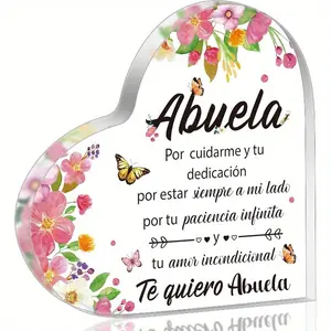 Acrylic Grandma Gift Heart-Shaped Plaque From Grandchildren, Birthday Christmas Thanksgiving Sign, Spanish Acrylic Decor