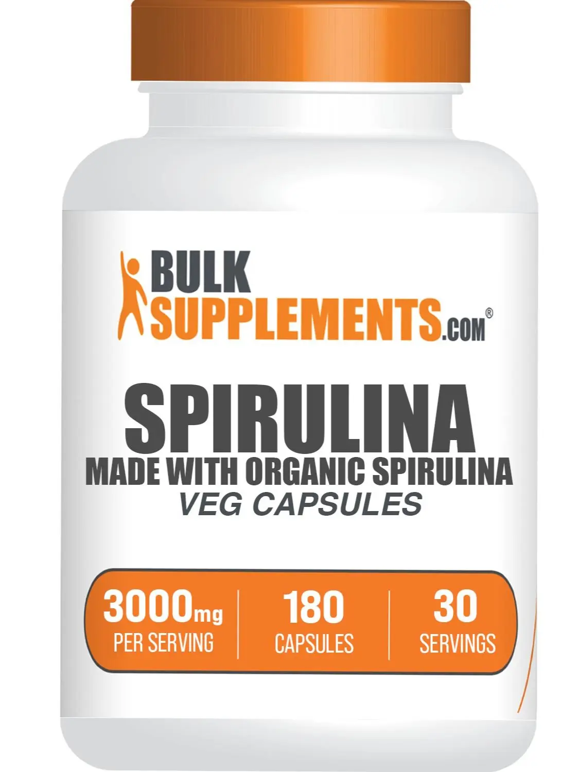 BulkSupplements Spirulina Powder Capsules - Edible - Greens - Natural Antioxidants - 180 Capsules - 3000mg per Serving