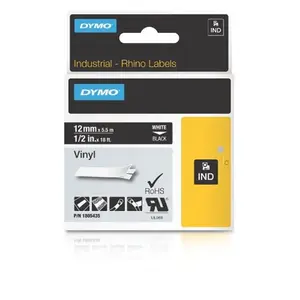 Dymo  Rhino 1-2 in. Black Vinyl 12MM