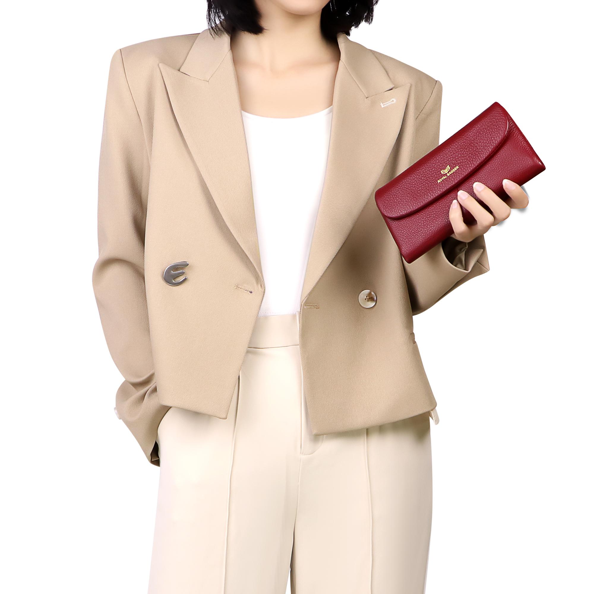 Royal Bagger RFID Blocking Women's Short Wallet Genuine Leather Multi-card Slots Card Holder Trifold Purse Magnetic Opening 2063 SpringStatements