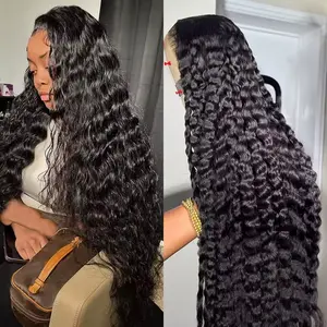 Leniku 30 32 Inch Deep Wave Lace Front Wigs Human Hair 13x6 HD Lace Frontal Pre Plucked 13x4 Kinky Curly Wigs Human Hair For Women Natural Black Color