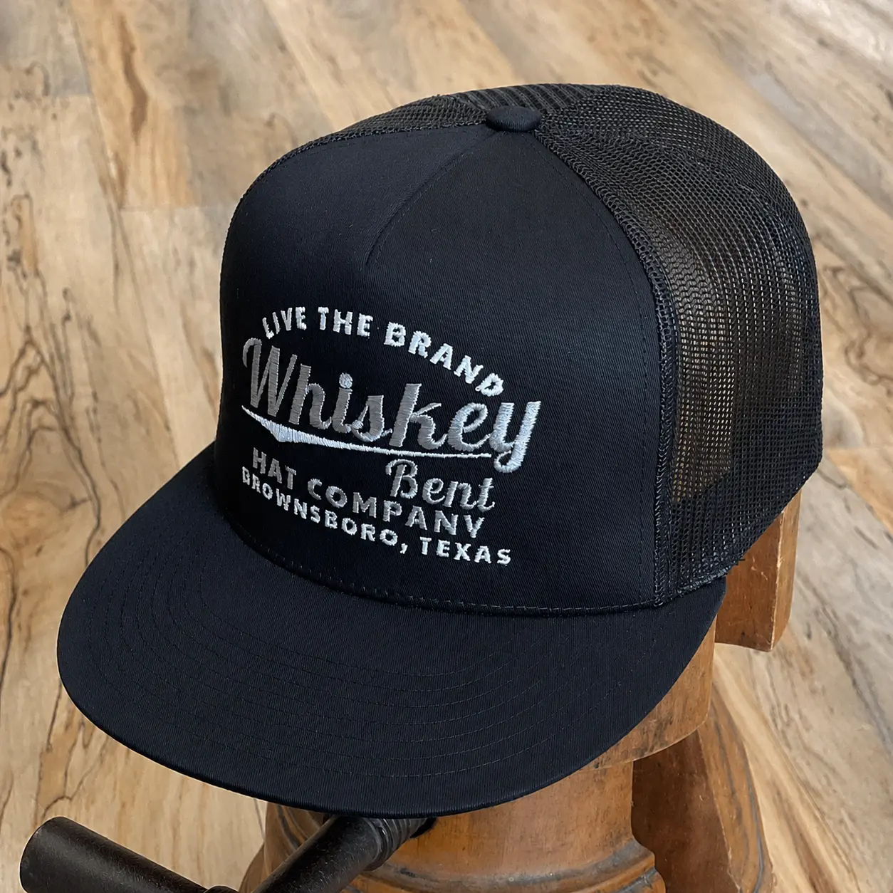 Whiskey Bent Trucker Hat for Men & Women, Live The Brand Black Mesh Snapback Cap, Western Cowboy Farm Ranch Outdoor Hat, Adjustable Structured Trucker Cap