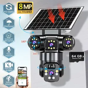 4K Outdoor Solar-Powered Wireless Security Camera,outdoor security wifi | 355° Pan-Tilt Rotation, 2.4G WiFi Triple Lens, Intelligent AI Human Detection and Tracking, Color Night Vision, Two-Way Intercom, Alarm, IP66, Equipped With 64GB Memory Card