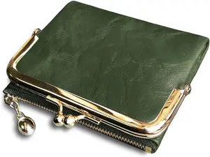 Womens Wallet RFID Small Compact Bifold Leather  Wallet,Ladies  Purse with Zipper and Kiss Lock