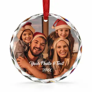 Personalized Crystal Photo Ornament Custom Round Hanging Keepsake with Name & Year | 6cm Family Christmas Tree Decor Gift