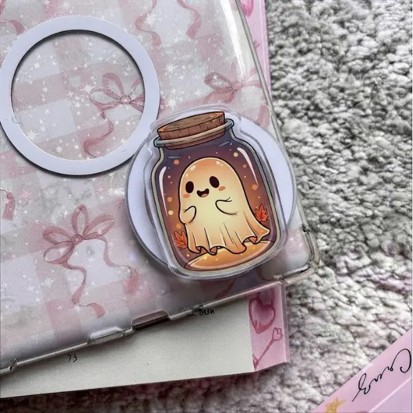 Ghosts in a Jar Phone Grip, Cute Ghost in a Mason Jar MagSafe PopSocket, Aesthetic Glowing Ghost Phone Socket, Spooky Fall Gift