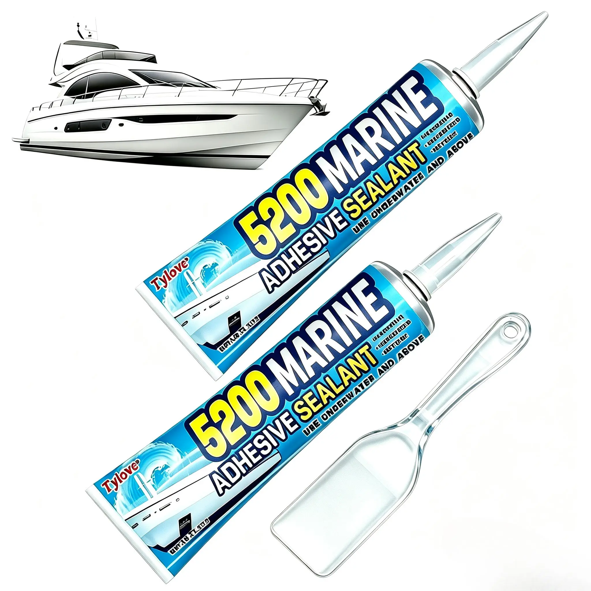 2-Pack 3 oz Tube White Single Component 5200 Series Marine Adhesive Sealant - Fast Cure Industrial Strength Glue-Based Sealers, UV-Resistant, Permanent Watertight Leak Repair Sealers for Boating Fiberglass Boats, RVs (Above & Below Waterline Use)