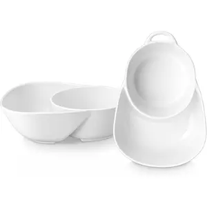 Starry Chip and Dip Bowl, Anti-Soggy Cereal Bowl, Soup and Sandwich Plate Combo, Breakfast Powls, Divided Snack Bowls Gifts for Wedding Housewarming Party, 2 Pack(White)
