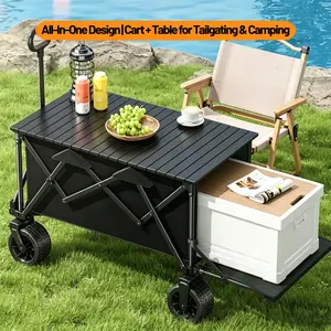 Detachable Tabletop 480LBS Heavy Duty Foldable Camping Wagon Cart for Tailgate Beach Picnic Garden Outdoor