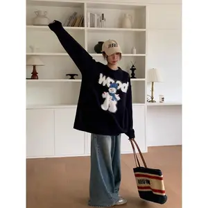 No.1 New Christmas Series Korean Style Design Heavy Industry Snowman Sweater Female Winter Soft Glutinous Loose Crew Neck Coat Womenswear Hoodie Sweatshirts Round Neck Tops Comfort Long Sleeve Casual Crewneck