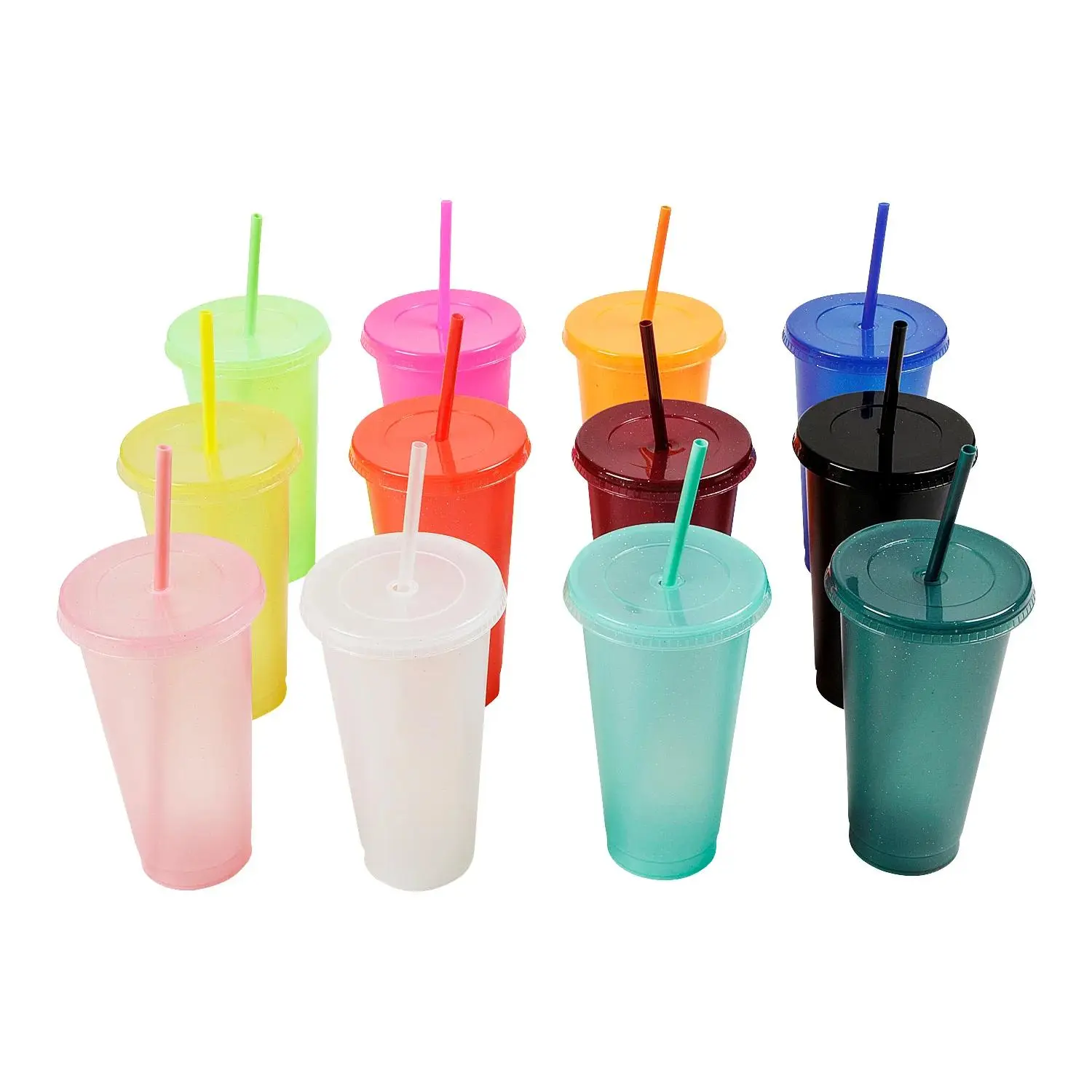 Bright Color Tumblers with Lid and Straw Assortment, 24 oz Bulk 36 Count