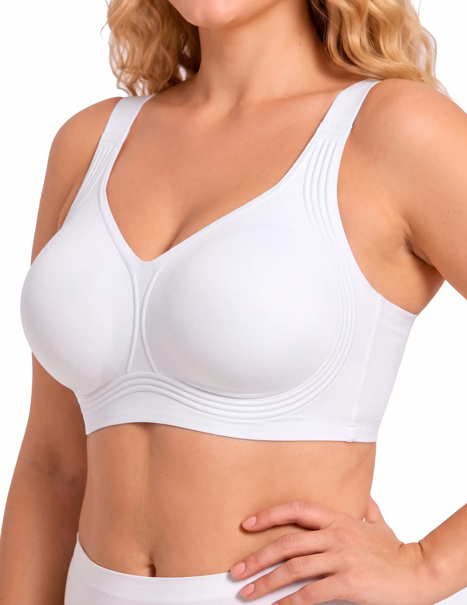PoseFree Jelly Bras for Women Pullover Wireless Seamless Full Coverage Bra Easy Pull-On, Adjustable Wide Straps, Back Smoothing, Comfy Soft, Fixed Molded Cups, Supportive, Everyday