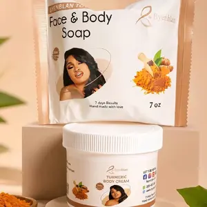 Grimèl Dyòl Nwè Turmeric Face Care Set - 7oz Exfoliating Soap, 8oz Repairing Moisturizing Smoothing Cream (1 Soap + 1 Cream)