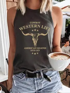 Women's Summer Casual Loose-Fit Vest, Western Cowboy Life Print, Soft Comfortable Home Essential, Perfect for Daily Wear