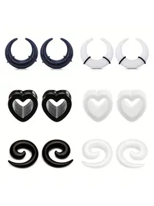 6 Pairs Horn Heart Shaped Snail Ear Expander, 6mm-12mm Simple Acrylic Ear Plugs, Ear Piercing Jewelry
