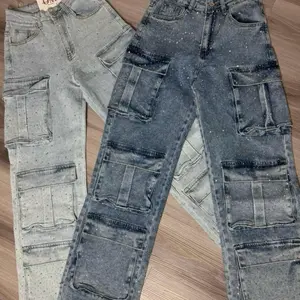 Rhinestones cargo pants