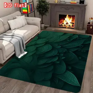 2D flat large best-selling velvet carpet, deep green leaf close-up living room carpet, modern home decor carpet for entrance, bedroom and game room, Decorative Area Rug