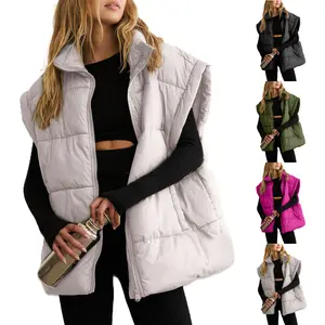Kingapril Women's Winter Oversized Puffer Vest Lightweight Stand Collar Flysleeve Insulated Padded Puffy Jackets Coat with Pockets