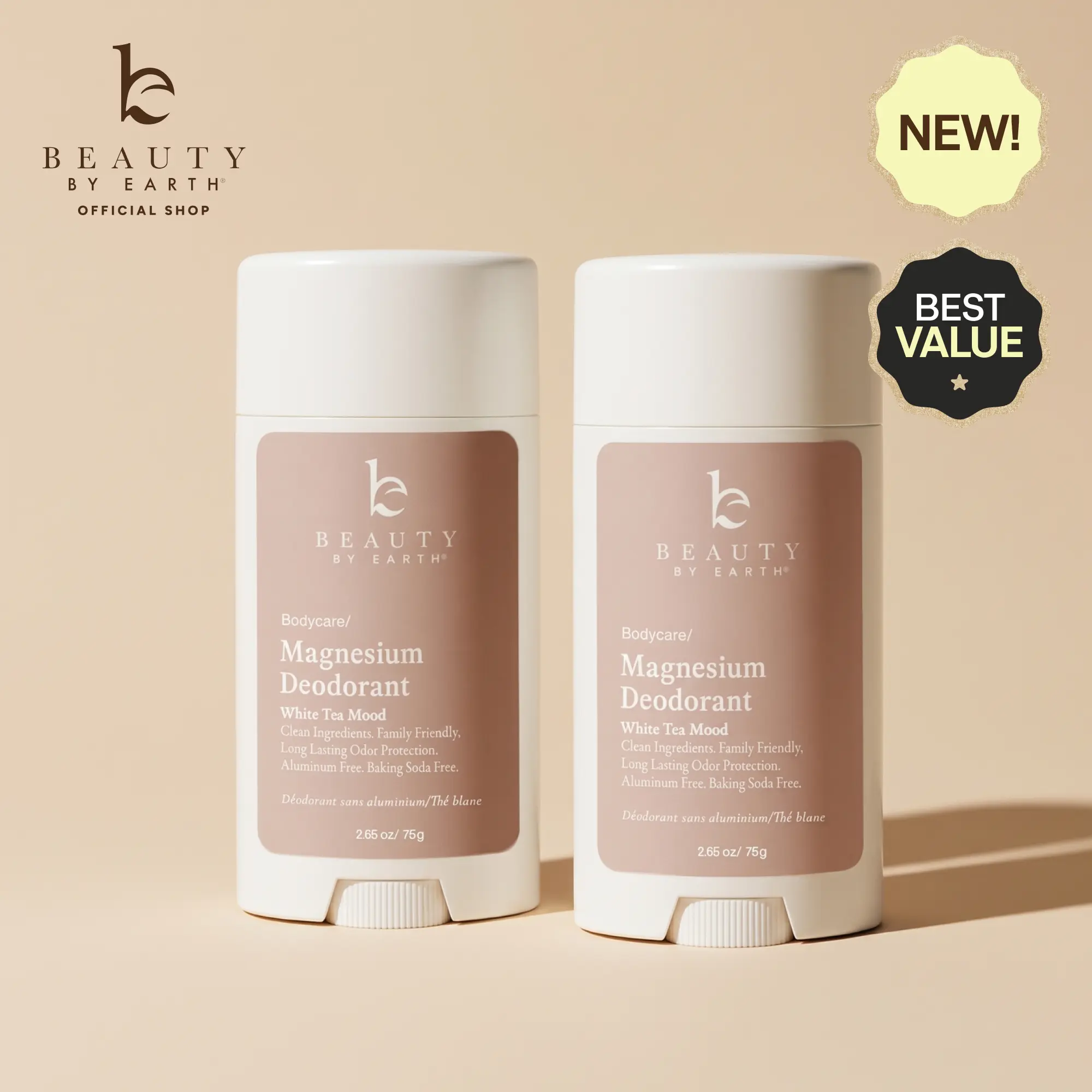 Beauty by Earth Magnesium Deodorant 2 Pack - New Aluminum-Free Odor Protection Bundle with Nourishing Shea Butter Avocado Oil & Aloe Vera for Sensitive Skin Beauty by Earth Magnesium Deodorant 2 Pack - New Aluminum-Free Odor Protection Bundle with Nourishing Shea Butter Avocado Oil & Aloe Vera for Sensitive Skin