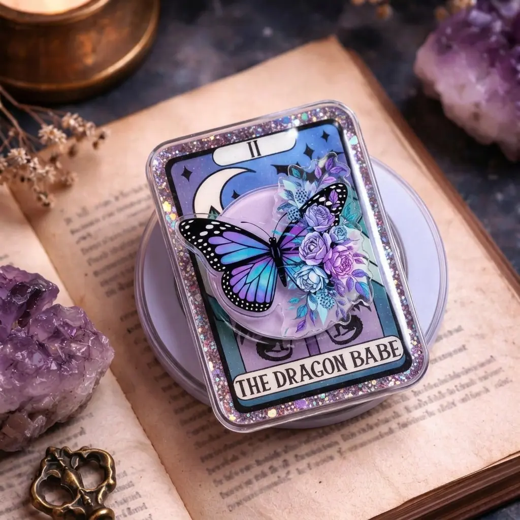 Celestial Tarot Card Phone Grip - Butterfly & Floral Acrylic Griptok for Kindle & iPhone