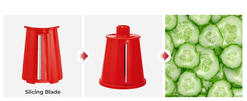 SUSTEAS Rotary Cheese Grater with Handle, 5 Replacement Blades, BPA Free, Built-in Strong Suction Base, 18/10 Stainless Steel Vegetable Slicer Kitchen Utensils