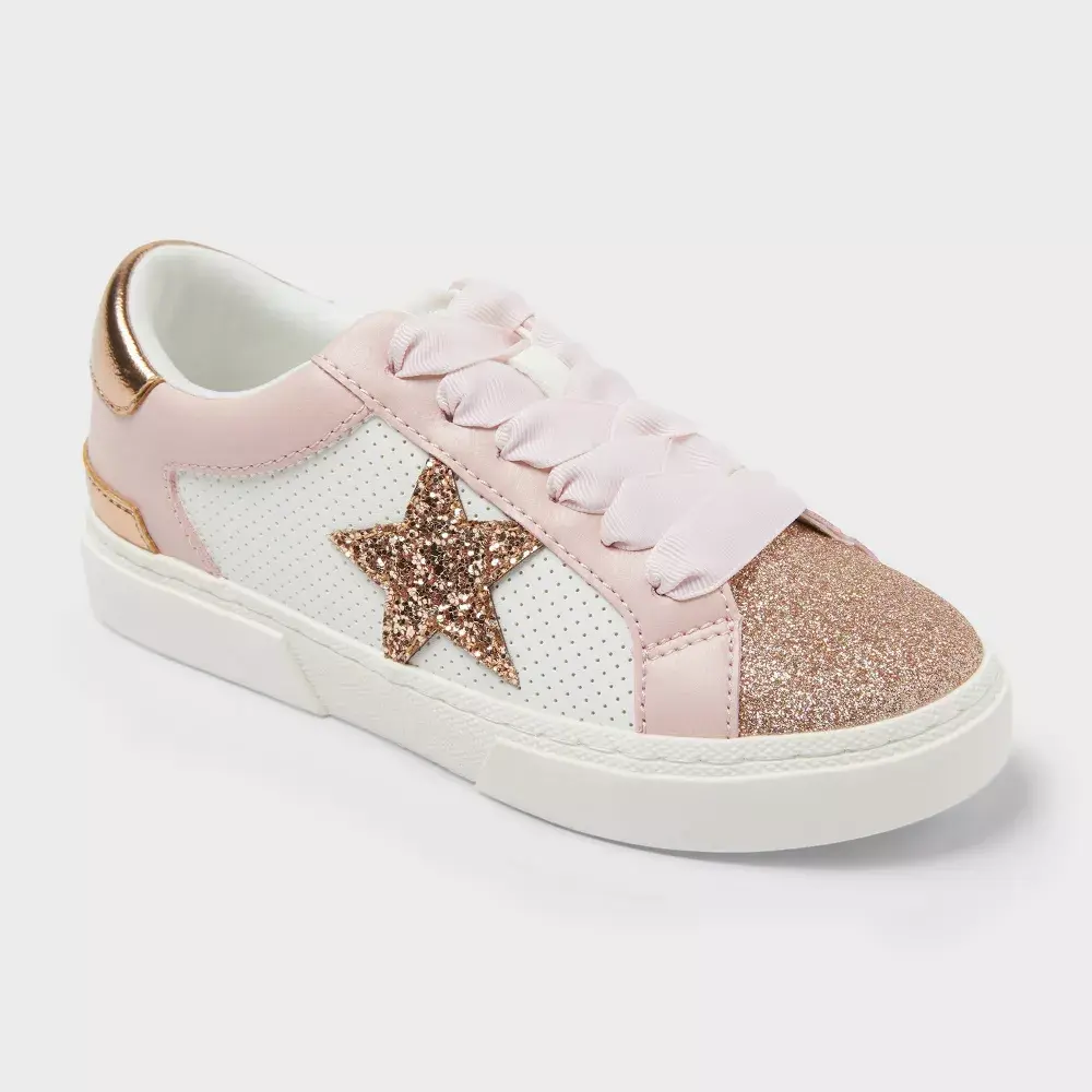 Art Class Kids' Kaitlyn Court Sneakers - Star & Sparkle Detail with Memory Foam, Casual Trendy Trainers, Trendy Trainers